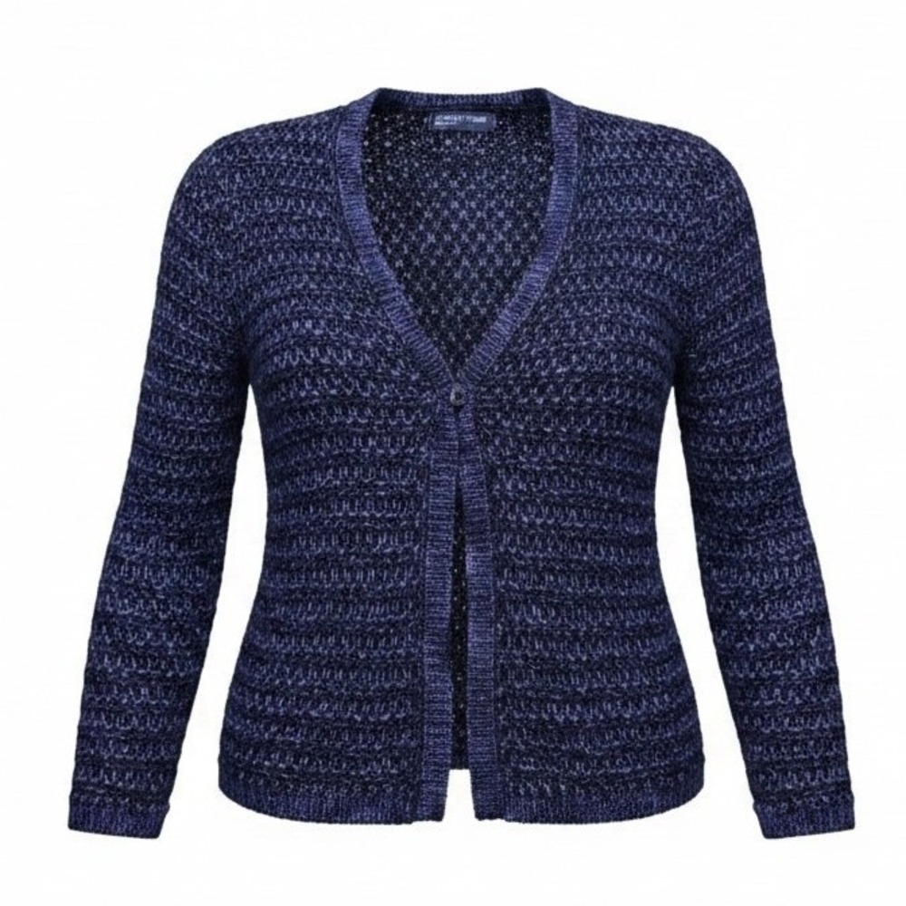 Jones New York Signature Navy Purple Space Dye Open Knit Cardigan Sweater L/G